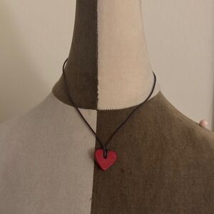 Red Heart Pendant choker Necklace leather cord